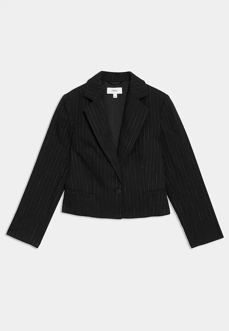 Pinstripe Single Breasted Cropped Blazer