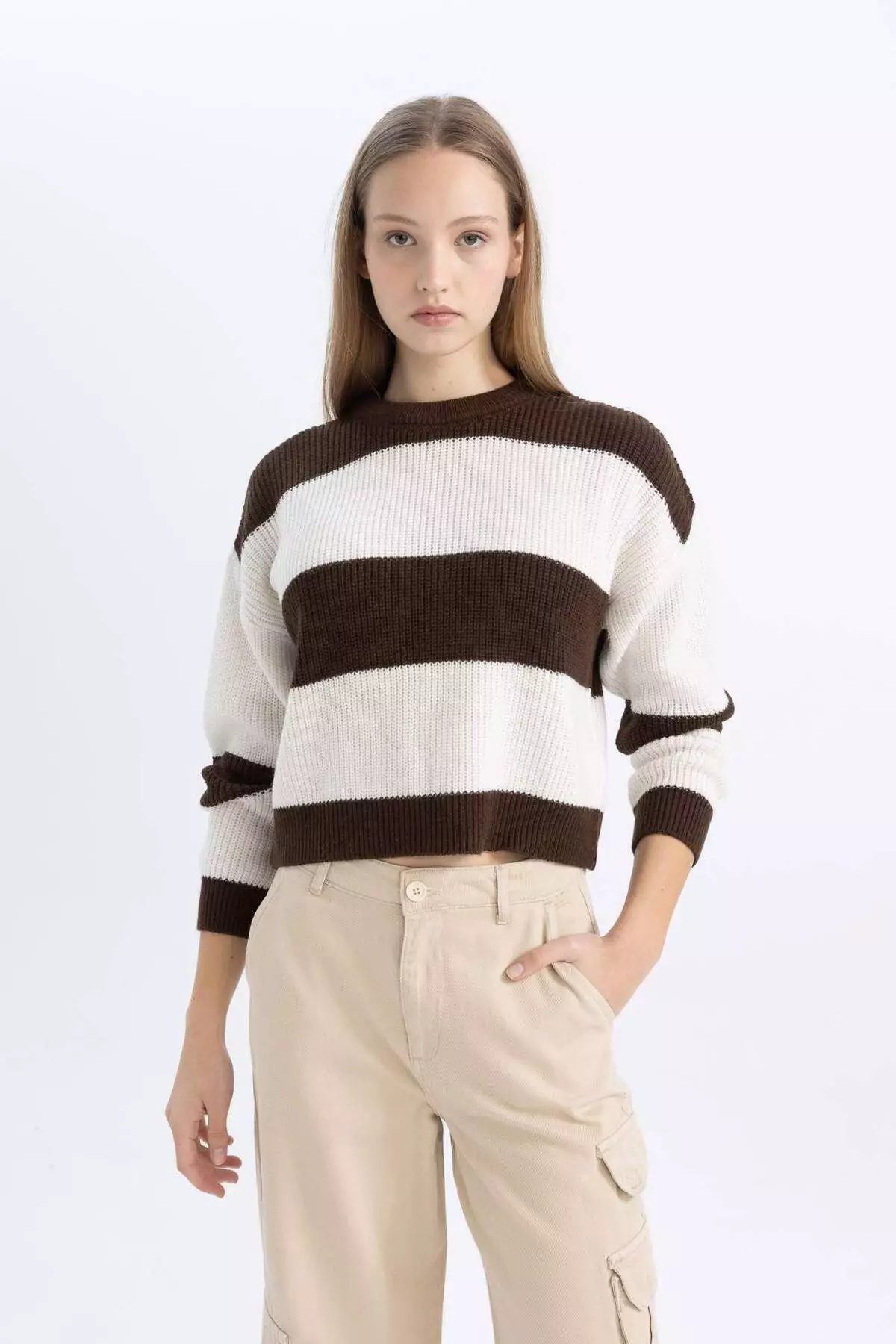 Coool Oversize Wide Fit Crew Neck Striped Sweater X4931Az24Wn