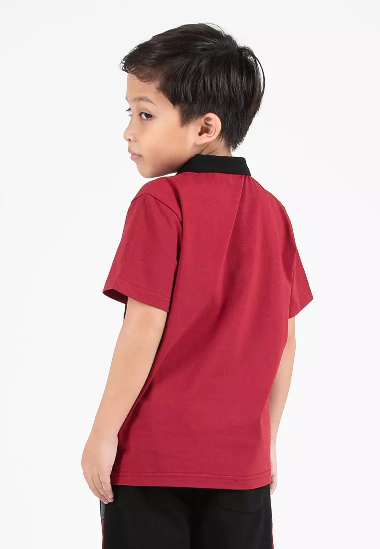 Forest Kids Premium Weight Cotton Stretchable Polo T Shirt Kids | T Shirt Baju Budak Lelaki - FK20259-56Maroon