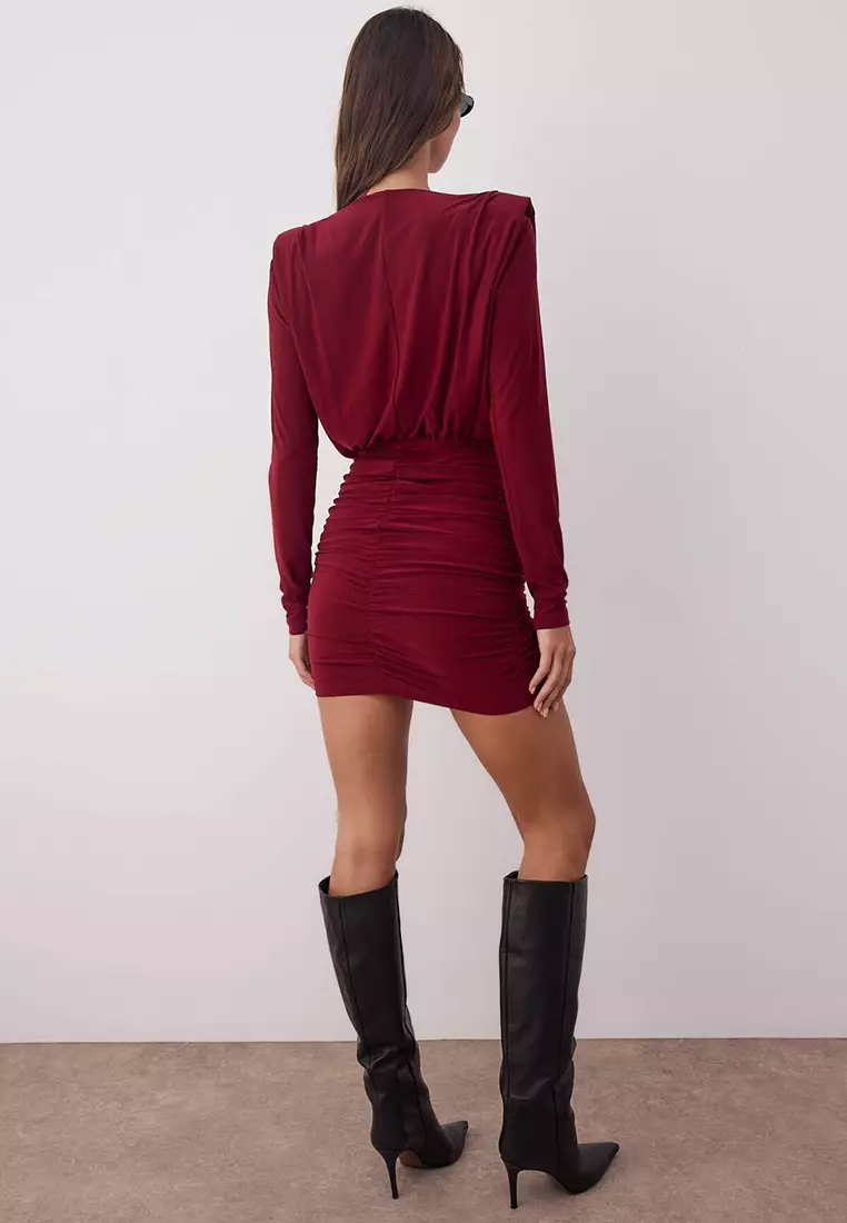 Trendyol Burgundy Padded Draped Fitted/Body-Smoothing Mini Flexible Knitted Pencil  Dress Twoaw24El00821 2026 | Buy Trendyol Online | ZALORA Hong Kong