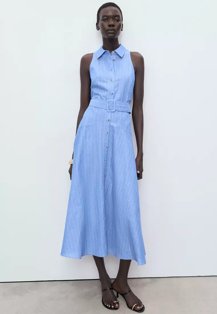 Buy Mango Striped Linen-Blend Shirt-Style Dress 2025 Online