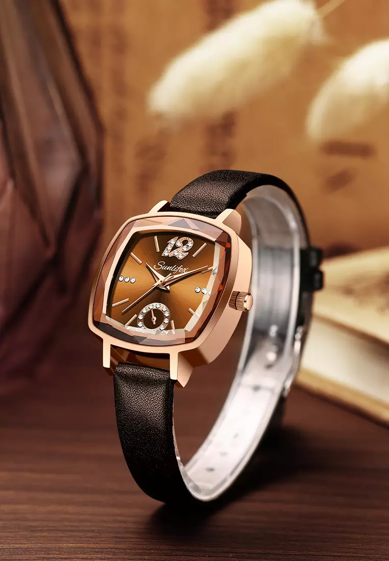 Jam Tangan Wanita Klasik 8009 Mode Display Kuarsa Santai Jam Tali Kulit Jam Tangan Cewek all brown