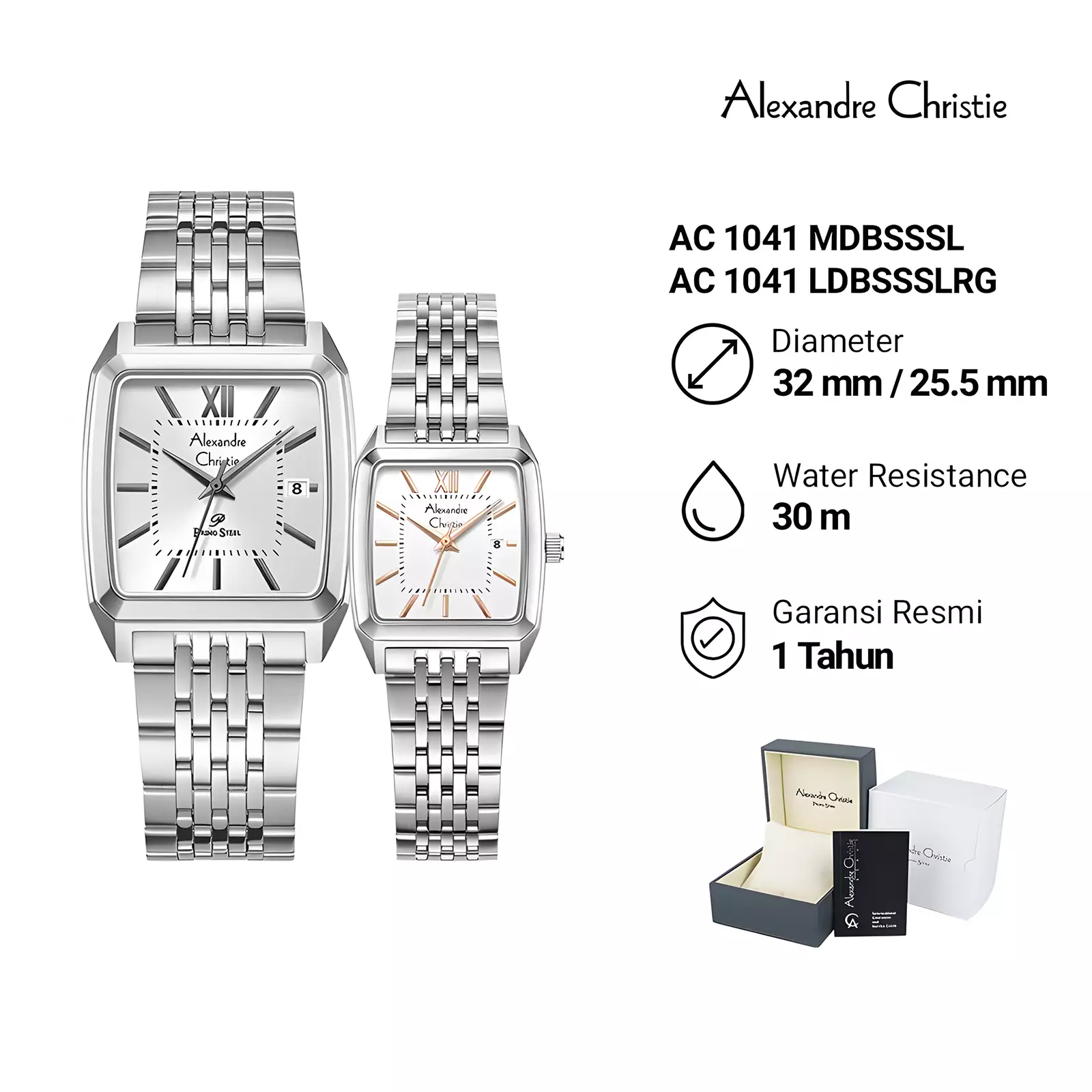 Alexandre Christie Primo Steel - Jam Tangan Couple Pria Wanita - Silver - Stainless Steel - 1041 MLDBSSSLRG