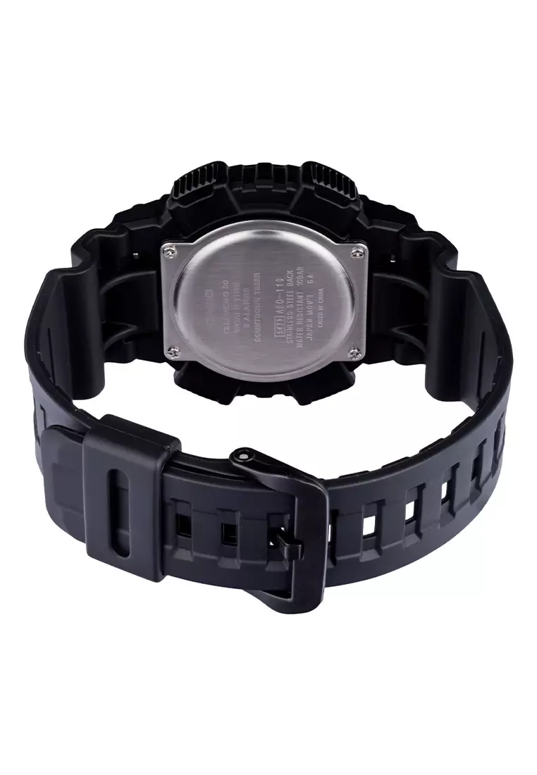 Casio Dualtime - Jam Tangan Pria - Black Orange - Resin Strap - AEQ-110W-1A2VDF