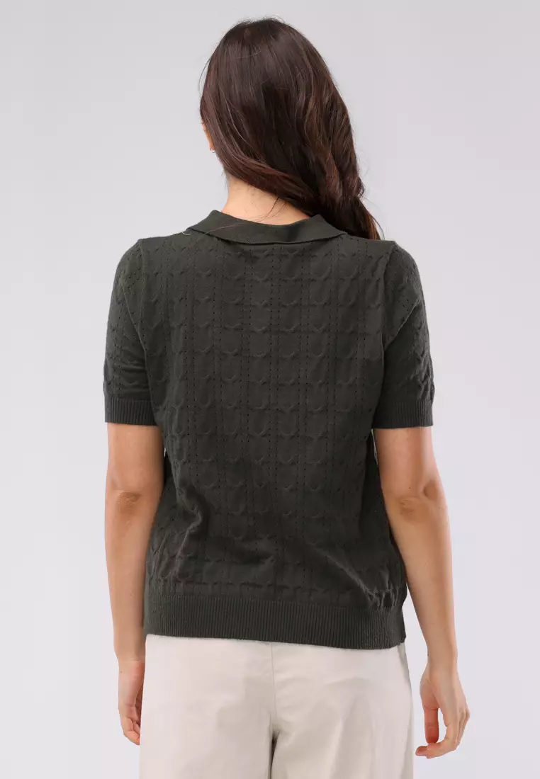 Textured Knitted Short Sleeves Blouse