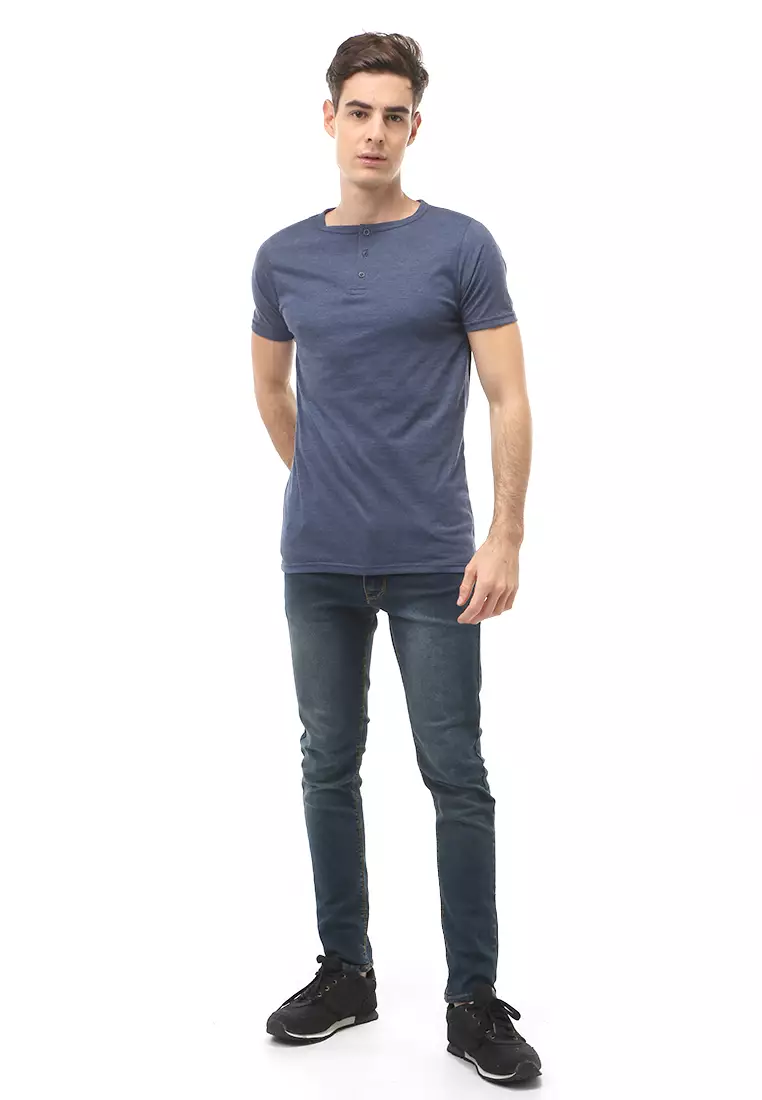 Jack T-Shirt Atasan Kasual Kaos Polos Pria Model Kancing Lengan Pendek Material Cotton ORIGINAL - Navy