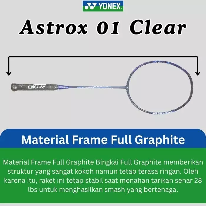Raket Badminton Yonex Astrox 01 Clear GRATIS Senar, tas dan grip hitam