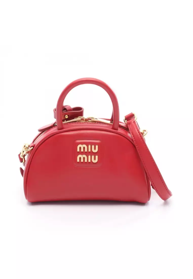 Buy MIU MIU Pre-Loved MIU MIU Handbag mini boston bag leather Red