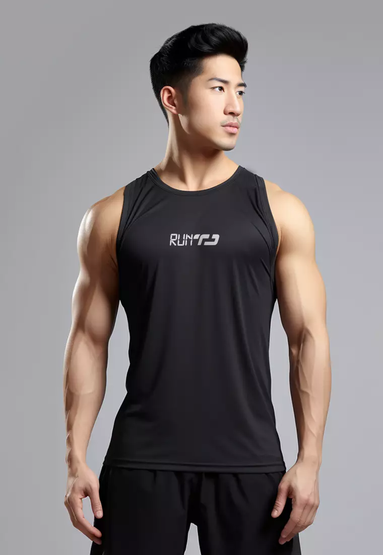 MSA62 kaos running pria stretch anti bau "run TD" hitam