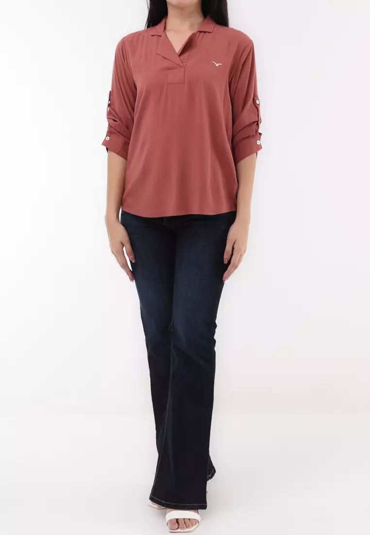 Woven Plain Soft Linen 3/4 Blouse
