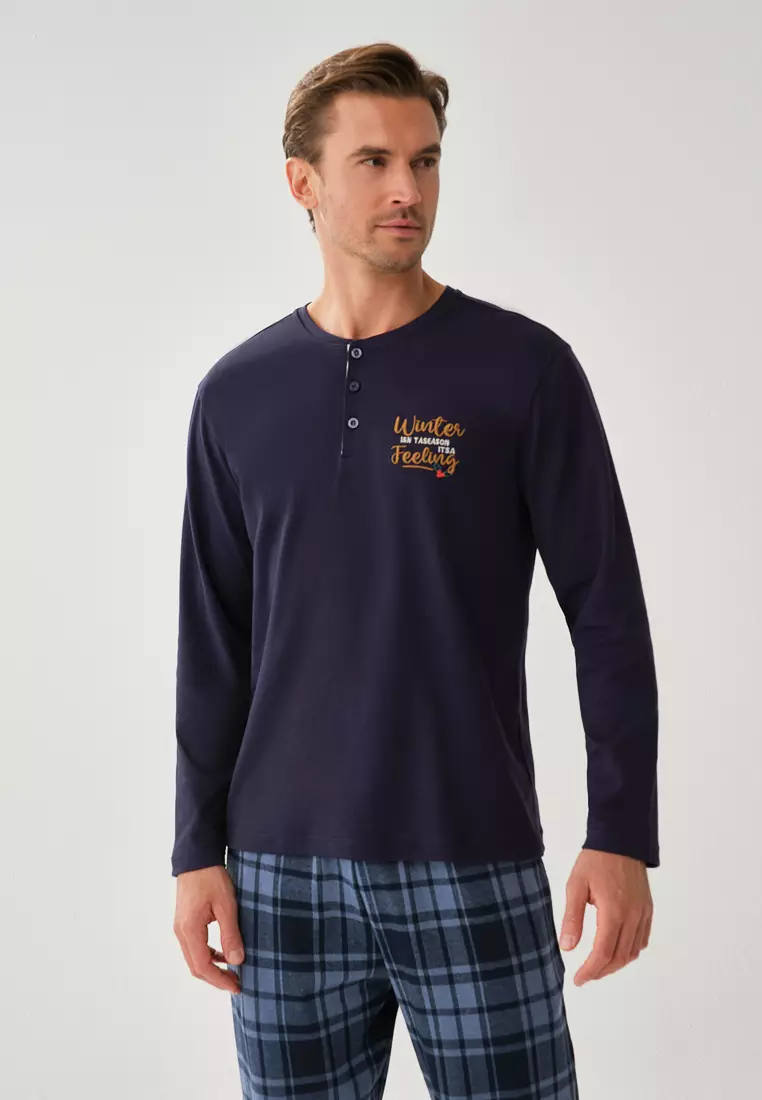 Buy DAG Navy New Year Pyjama Top Slogan Print Crew Neck Normal
