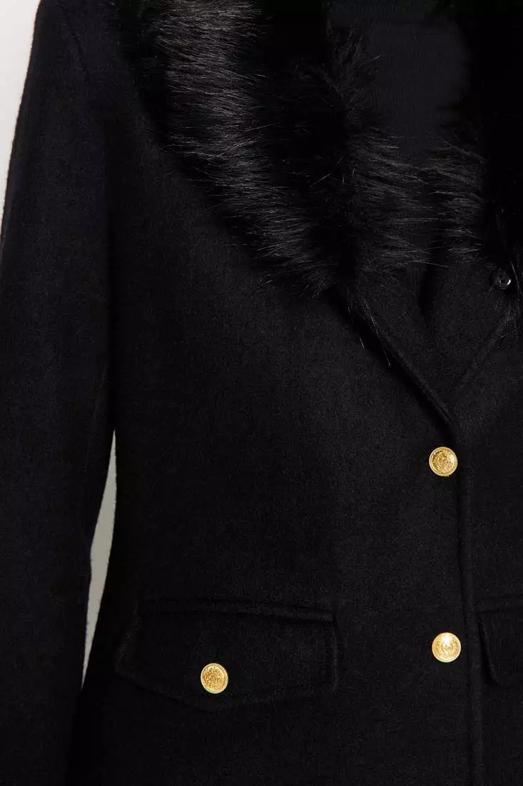 Faux Fur Collar Detail Coat