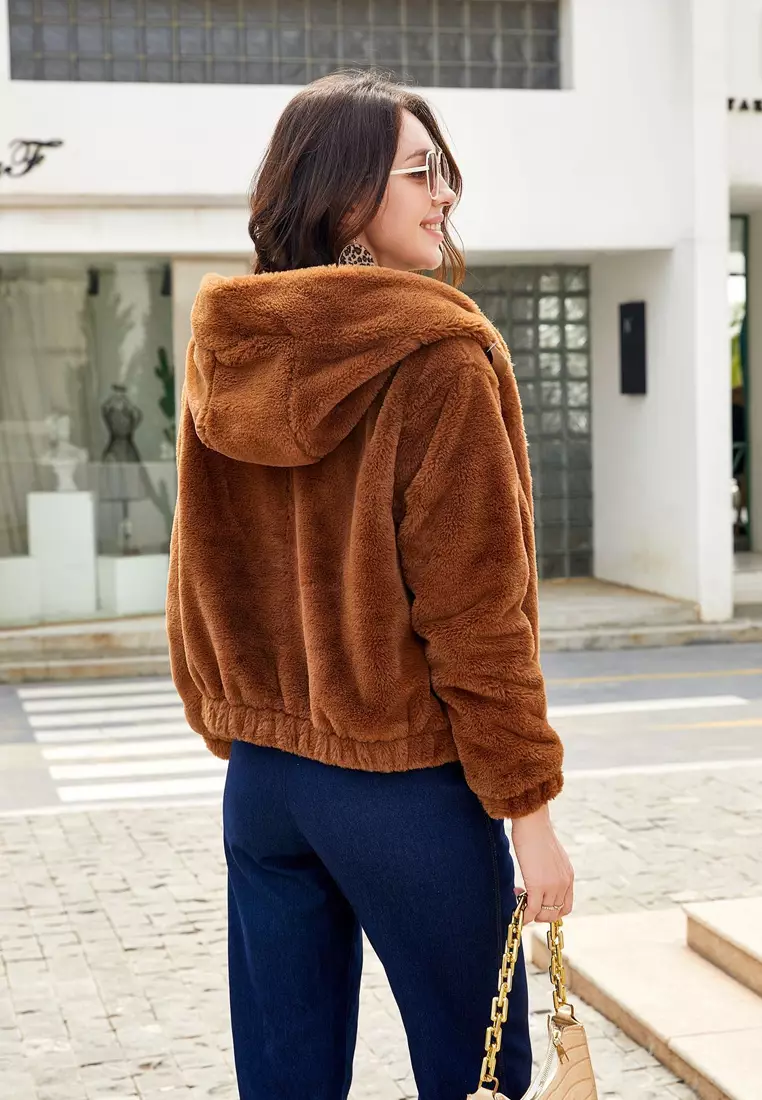 Brown Fluffy Hoodie Buy HAPPY FRIDAYS Loose Plush Hoodies AD-A996