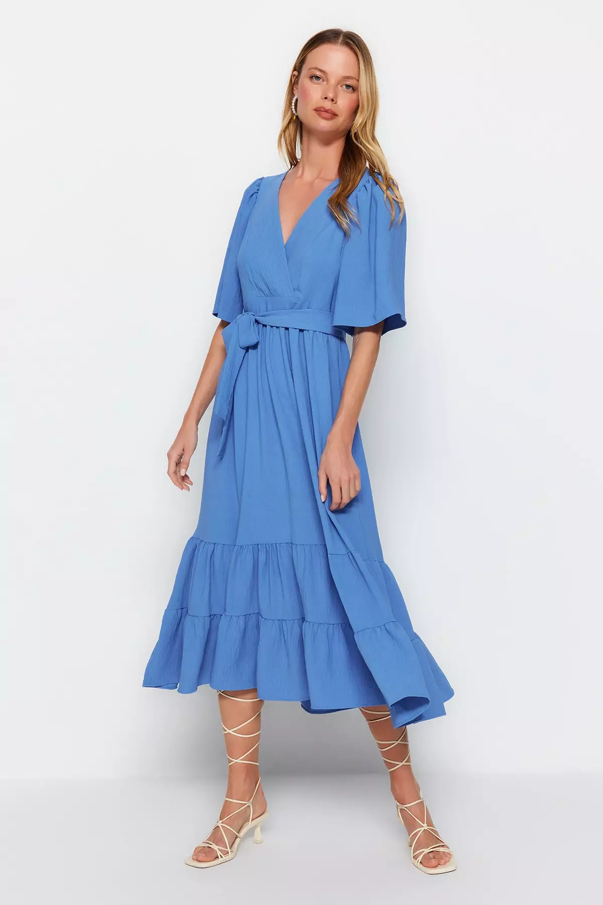 Belted Tie Detail Midi Dress