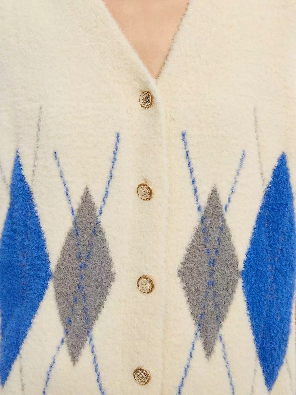 Argyle Print Fluffy Vest - Cream