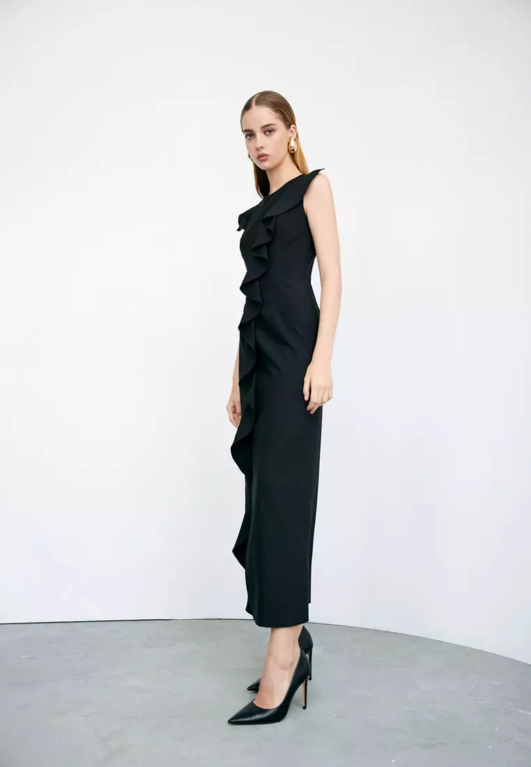 Ruffle Detail Side Slit Dress