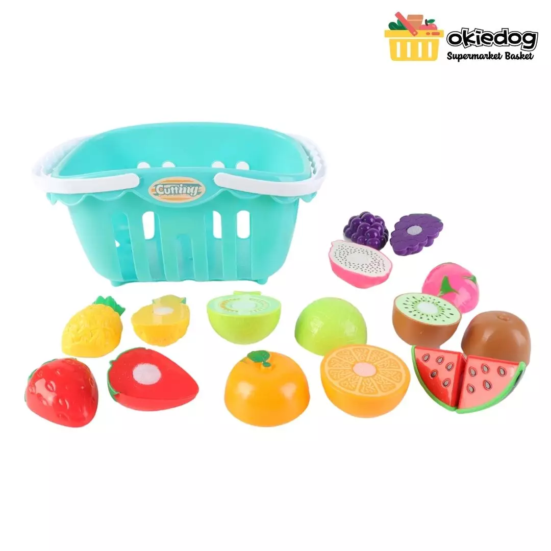 Okiedog Supermarket Basket Fruits - Mainan Keranjang Belanja, Mainan Potong Buah Sayur