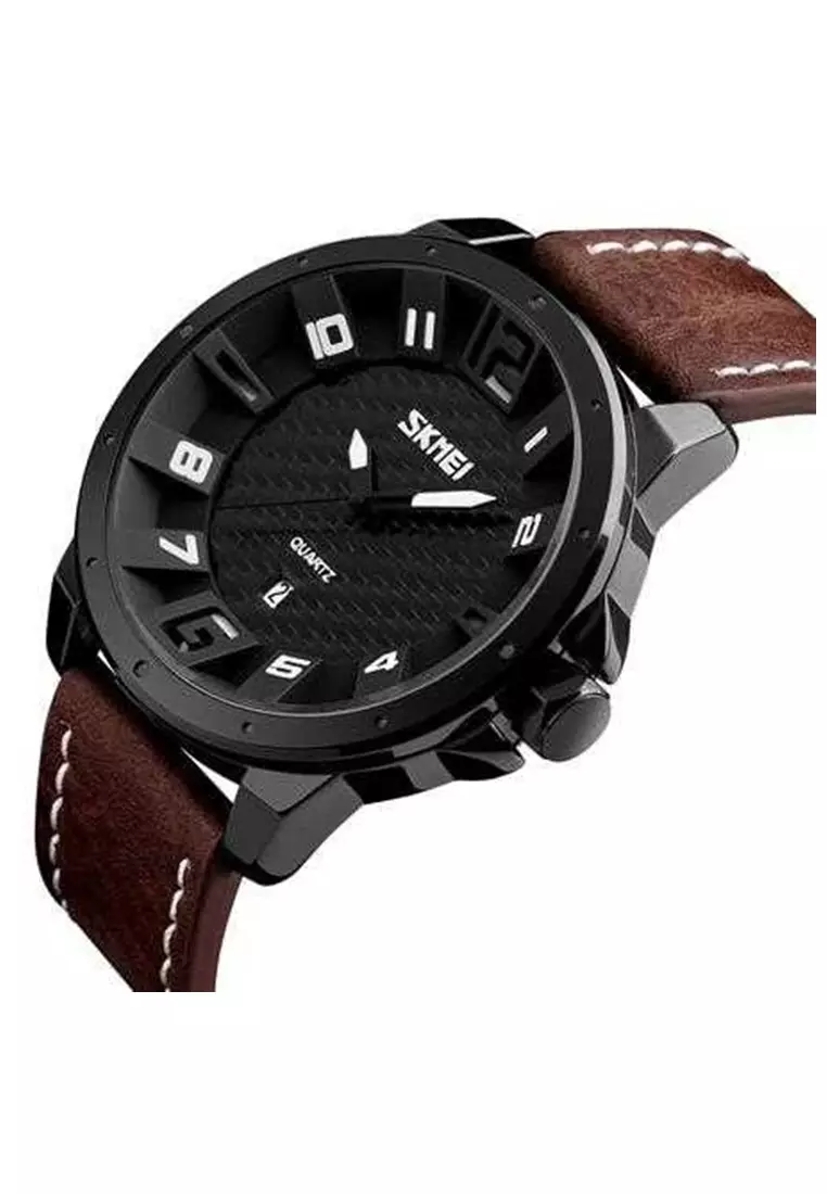 Jam Tangan Kasual Analog Pria Waterproof 30m Strap Tali Material Kulit Leather LC55 ORIGINAL