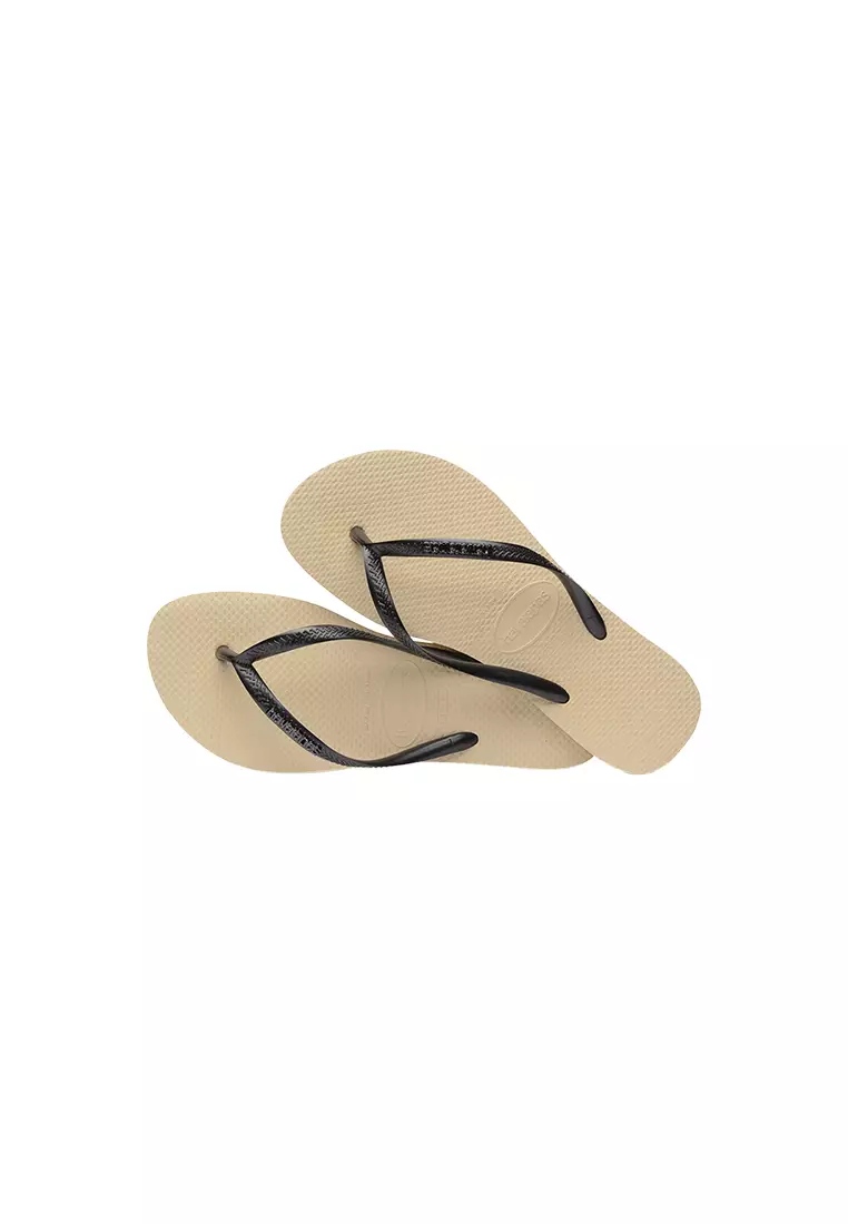 Women Slim Logo Metallic Flip Flops