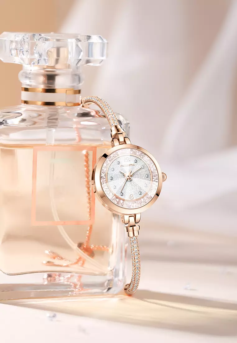 Jam Tangan Wanita Anti Air Gelang Gaya Berlian Tali Merenggang Jam Tangan Cewek Original rose white