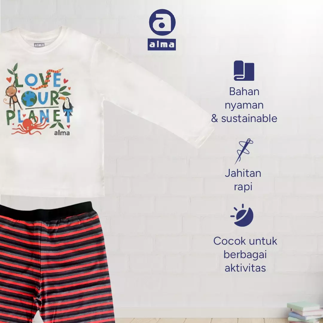 Jual ALMA Alma kids Setelan Top and bottom Bumble Love your planet ...
