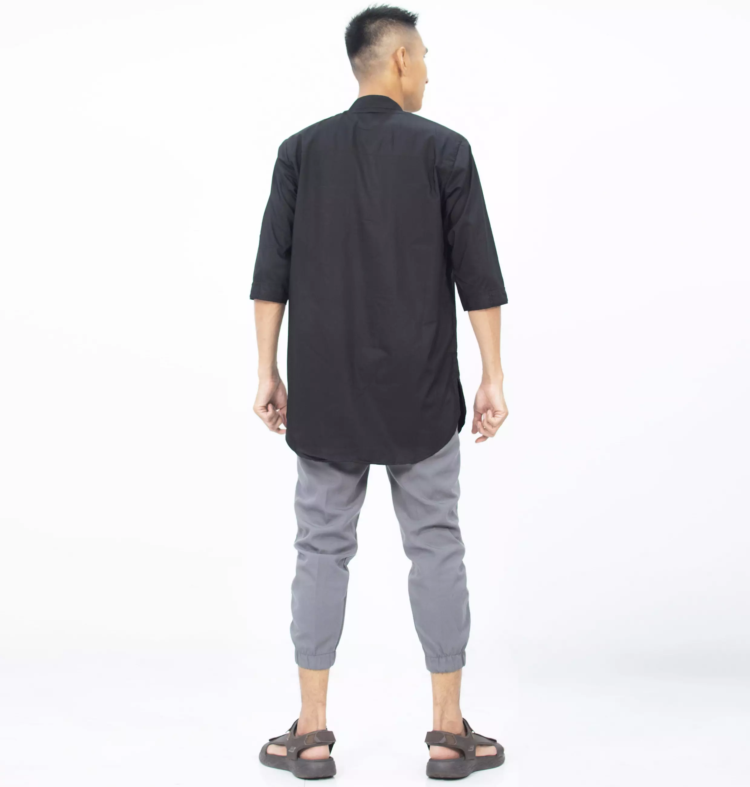 AMMAR Baju Koko Pria Kemeja Kurta Pakistan Busana Muslim Pria Kemeja Koko Kurta - HITAM