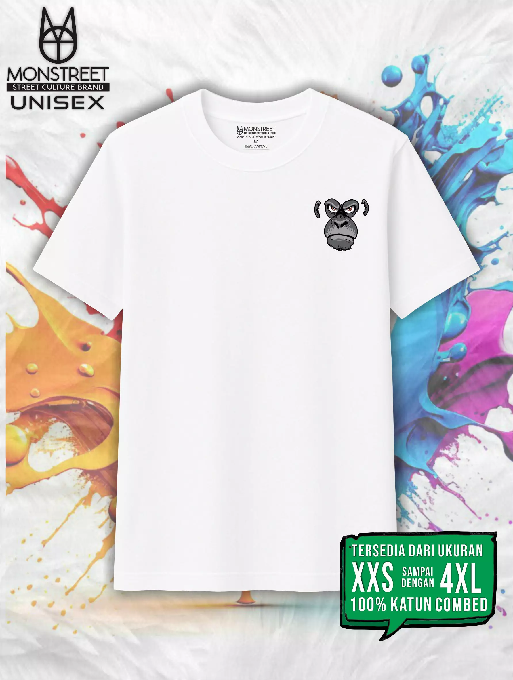 Monstreet Kaos Katun Combed 24S Grafis Reguler Fit Putih Tshirt UTR173 Cotton Combed 24S Graphic Tshirt Regular Fit White Tshirt