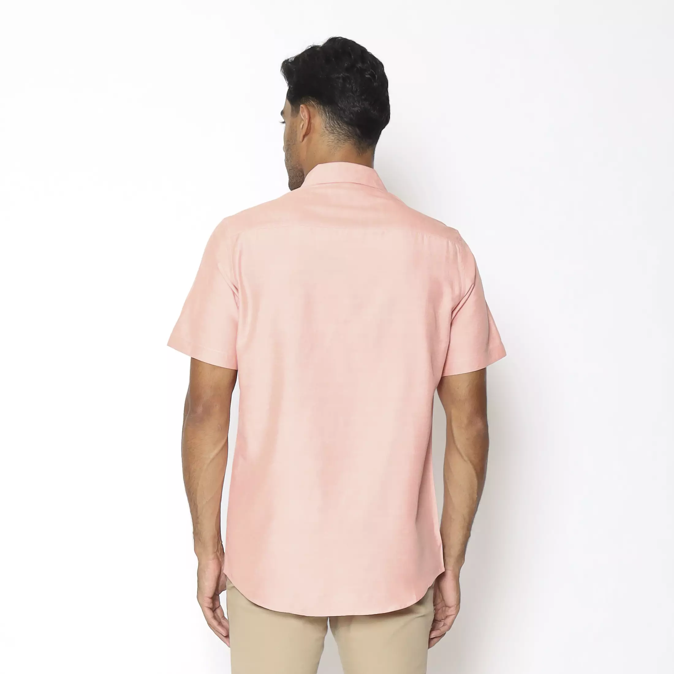 MAGINOT Kemeja Pria Basic Stripe Pendek SALMON
