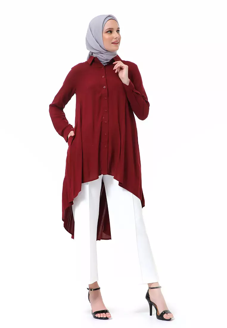 Adilla Tunik Long Sleeve Polos Regular Fit High Premium Quality - Dark Maroon