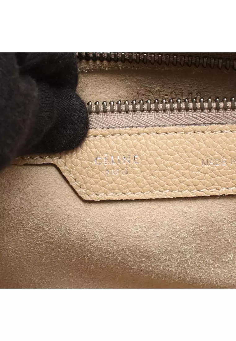 Pre-Loved Celine luggage micro shopper Handbag tote bag leather beige