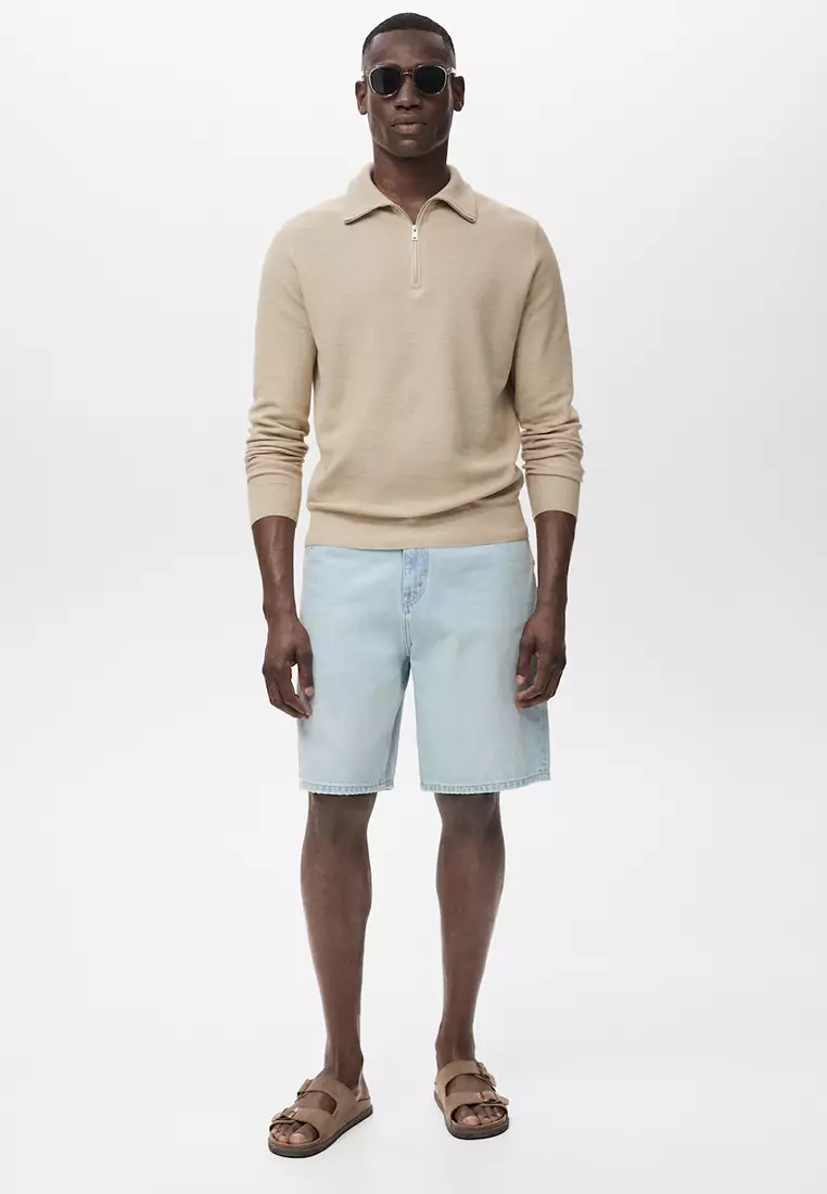 Microstructure Sweater With Zipper Collar