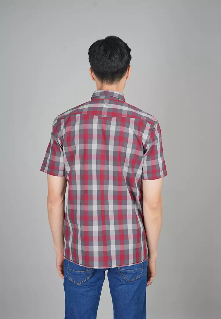 LGS - Regular Fit - Kemeja Casual Pria - Lengan Pendek - Motif Kotak-kotak - Merah - CSH.270.S730.1276.C