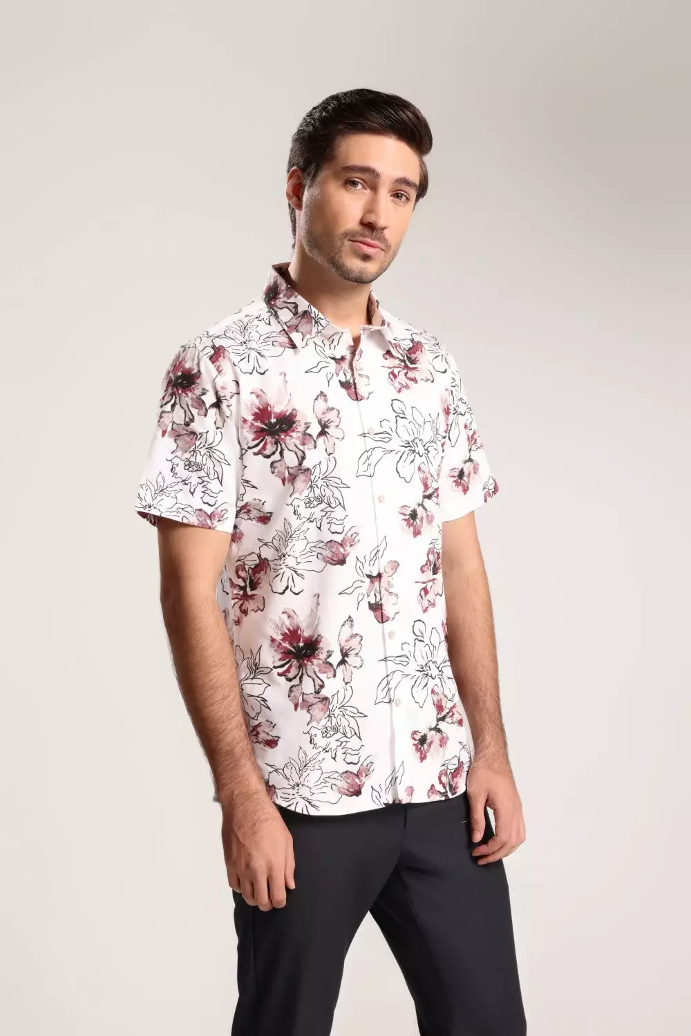 MOC - Kemeja Motif Lengan Pendek Pria Kappi - White