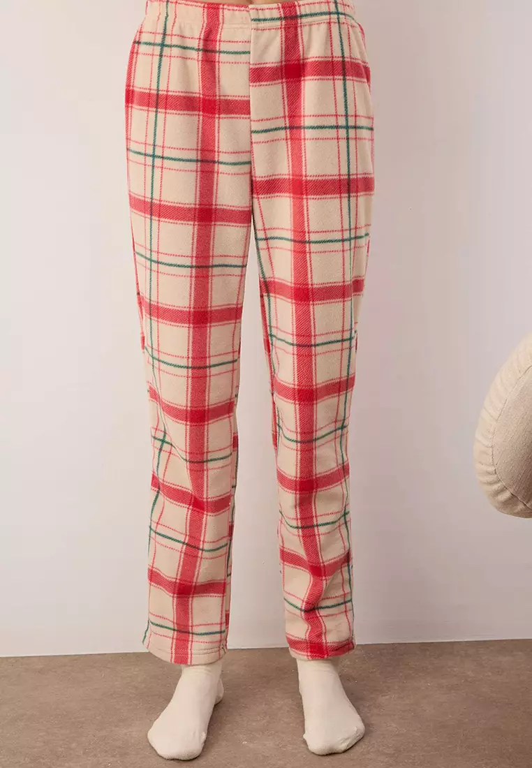 Embroidered Plaid Polar Winter Knitted Pajama Set