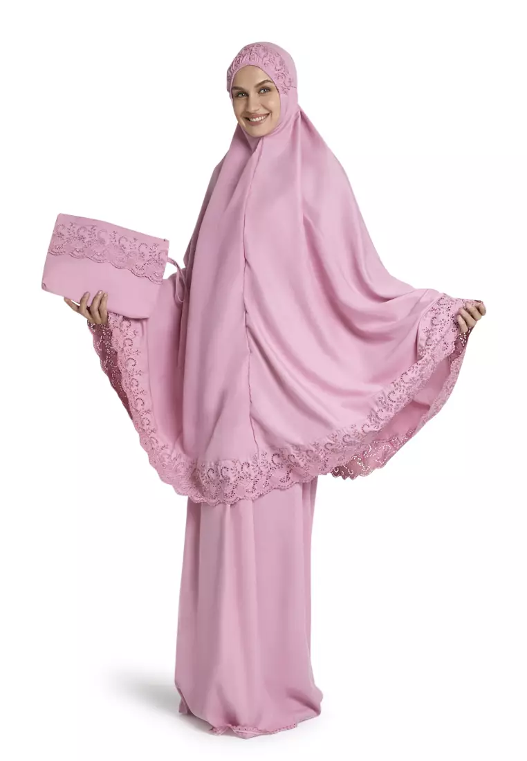 Kiera Mukena Pasteleena Jumbo Berenda Motif Polos Wanita - Royal Rose