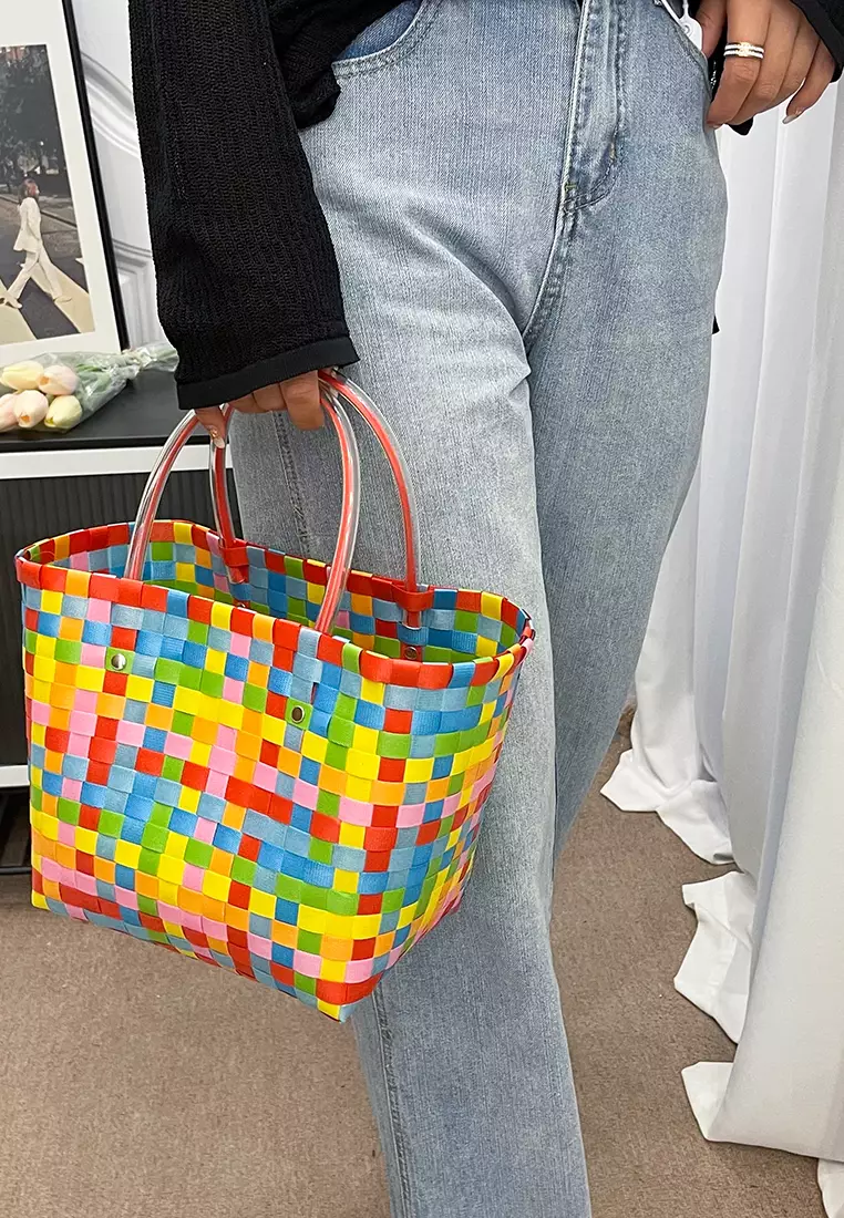 Buy Lara Women's Multicolor Woven Straw Tote Bag Shoulder Bag