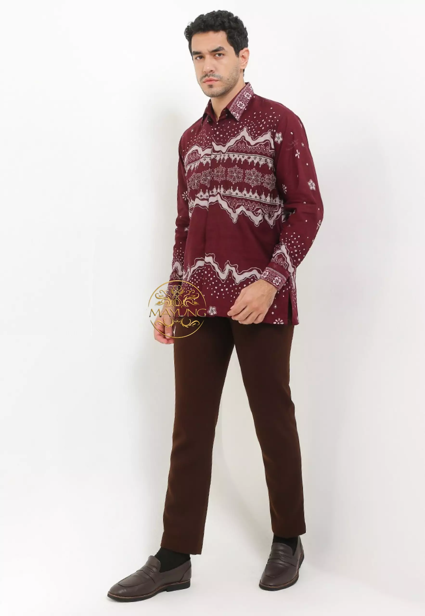Waveraya Burgundy Kemeja Batik Pria Premium Lengan Panjang NLN