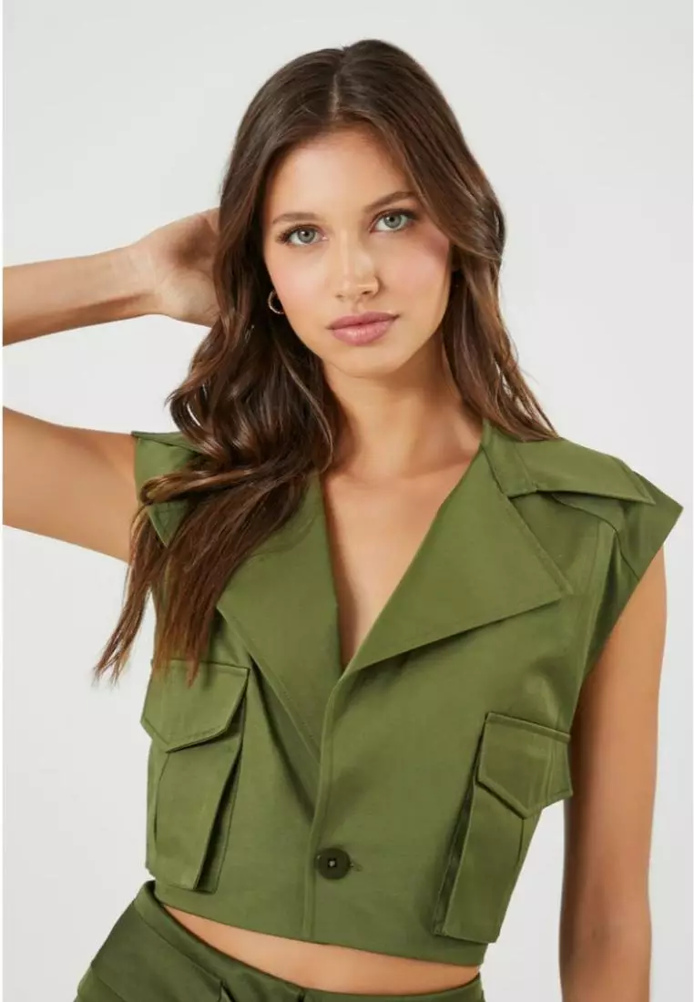 Buy FOREVER 21 Cotton Blend Notched Cropped Vest 2024 Online