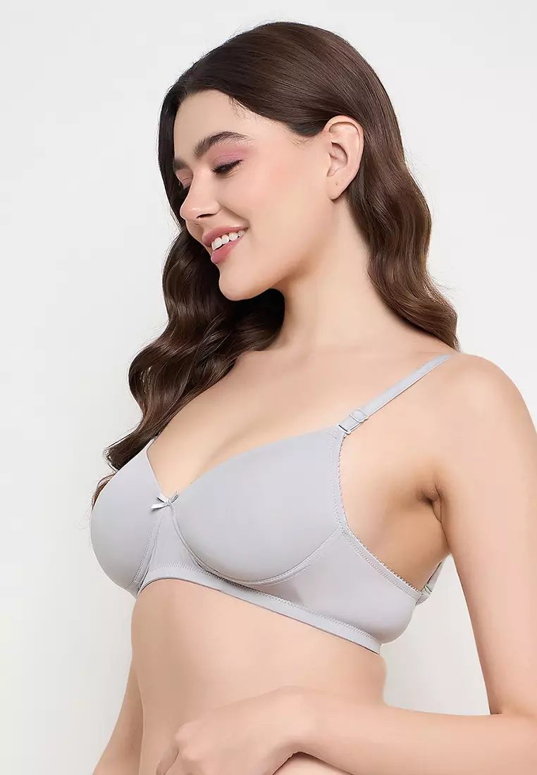 Clovia Padded Non-Wired Full Coverage Multiway T-Shirt Bra in Light Grey