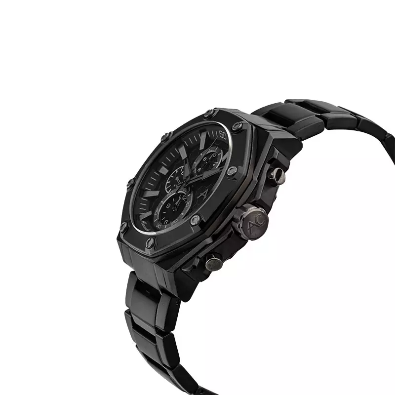 Jam Tangan Pria Alexandre Christie Chronograph AC 9601 MC BEPBA Men Black Dial Black Stainless Steel Strap
