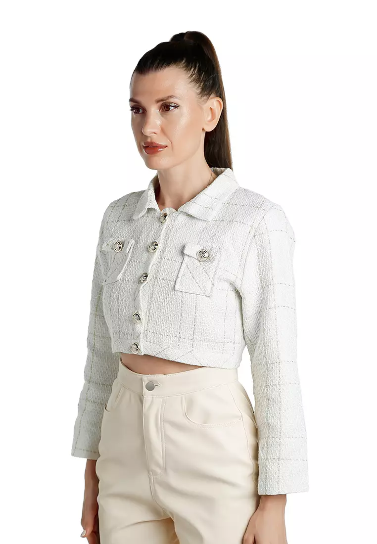 Woven Button-Down Flap Pocket Jacket in Off White