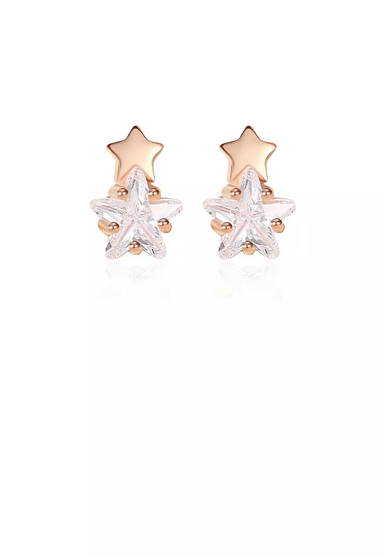 925 Sterling Silver Plated Rose Gold Simple Cute Star Stud Earrings with Cubic Zirconia