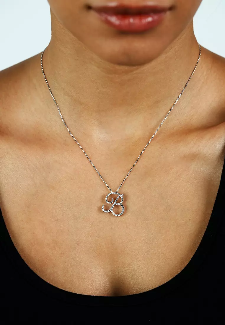 Pavé Lab Grown Diamond 'B' Initial Pendant in White Gold D/E-VVS/VS (0.36ct TDW) with chain