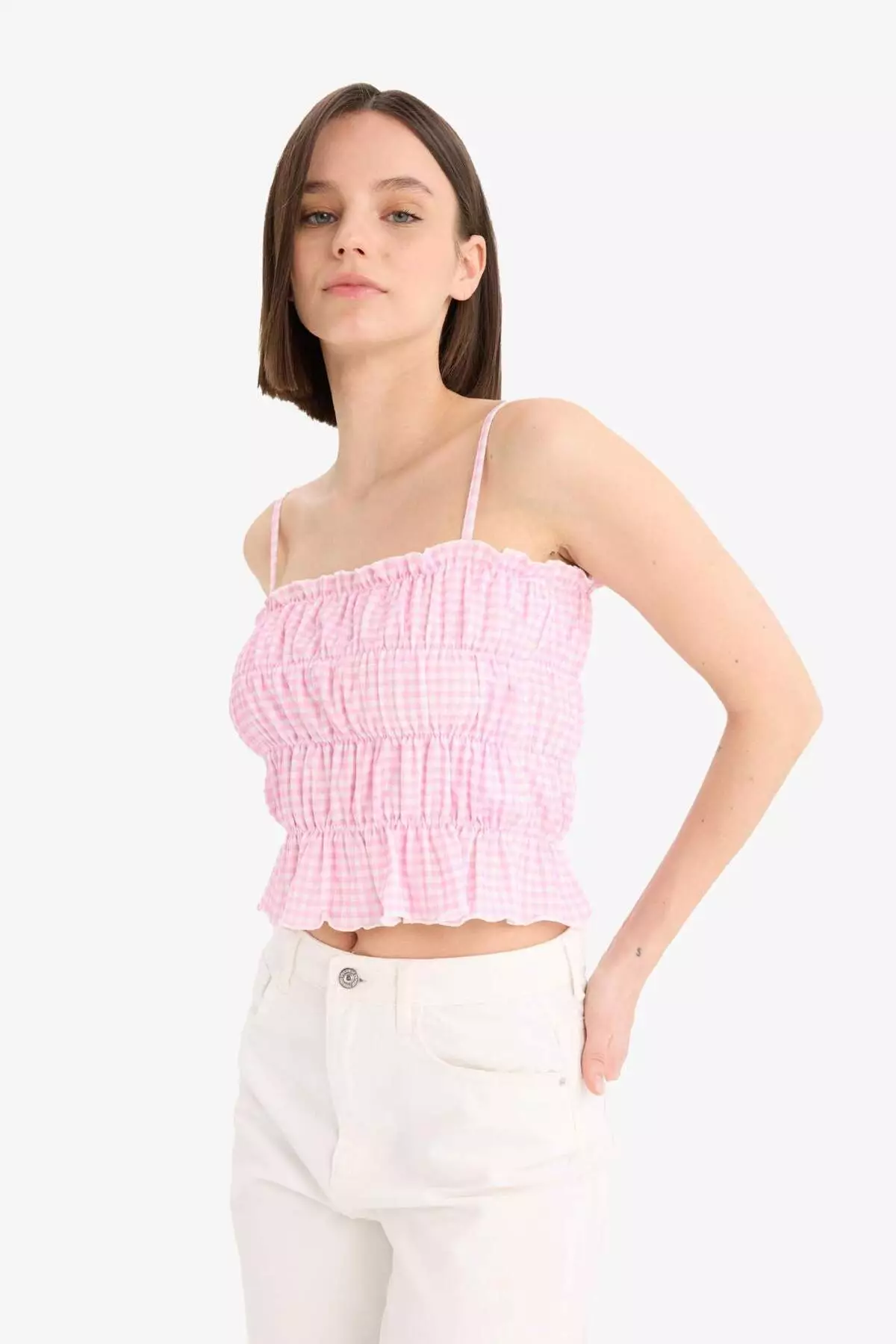 Cool Fitted Shirred Strap Tank Top F2239Ax25Sm