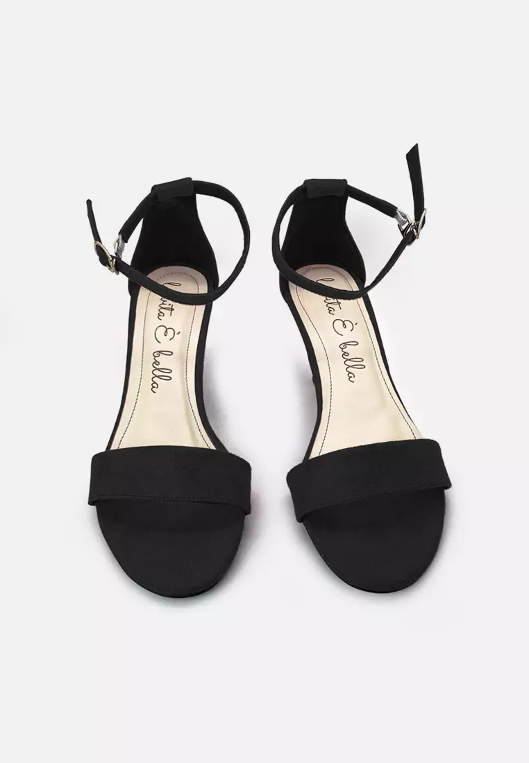 Blanche Sandal Ankle Strap Kitten Heels Suede Velvet