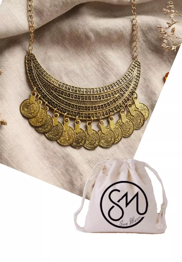 Aksesoris Kalung Wanita Coins Embellished Necklace Kalung Wanita Gold