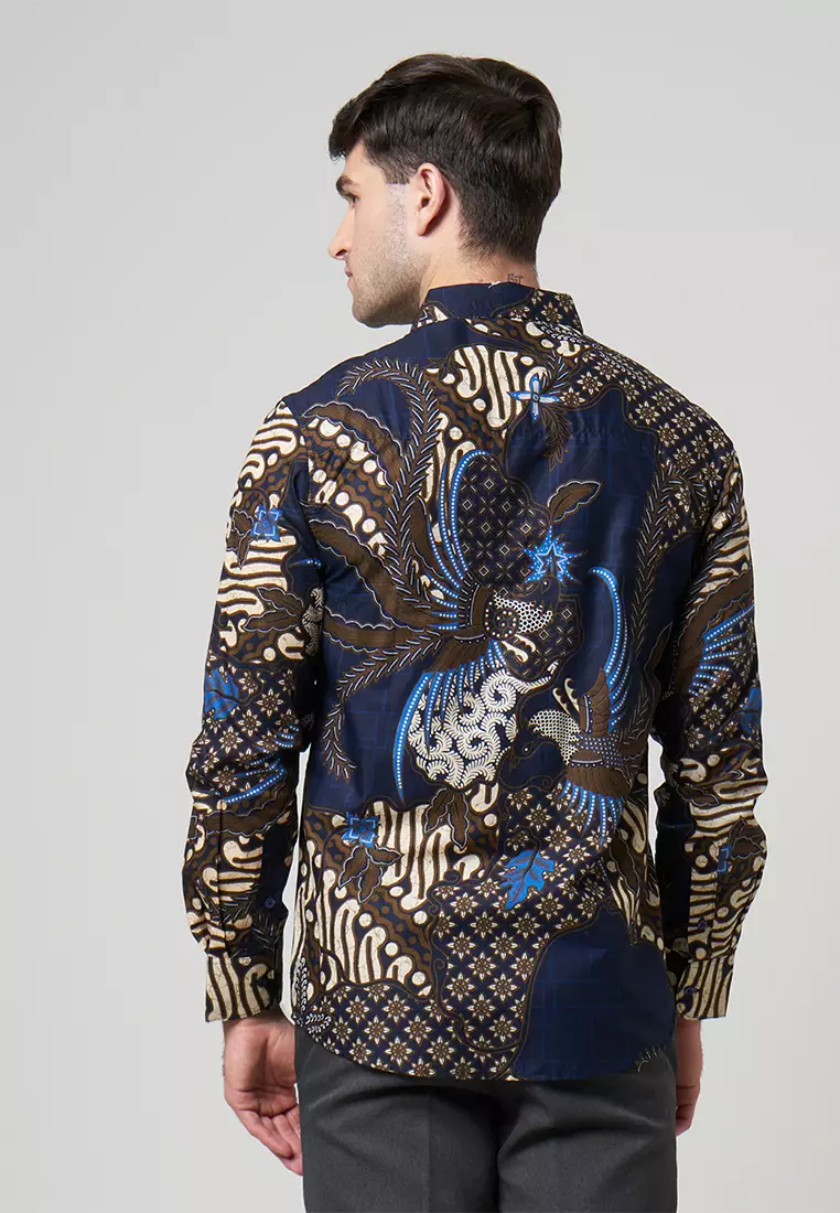 Slimfit Dhara Navy Kemeja Batik Pria Lengan Panjang