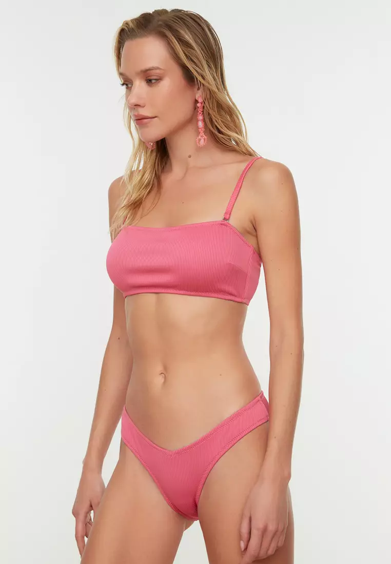 Textured V-Cut Bikini Bottom
