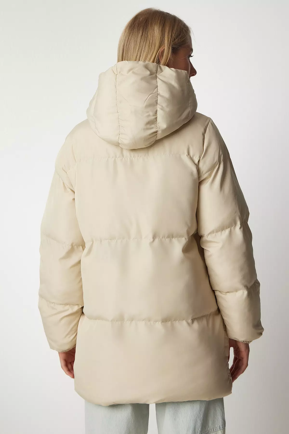 Asos design oversized jersey hooded puffer jacket in cream on sale