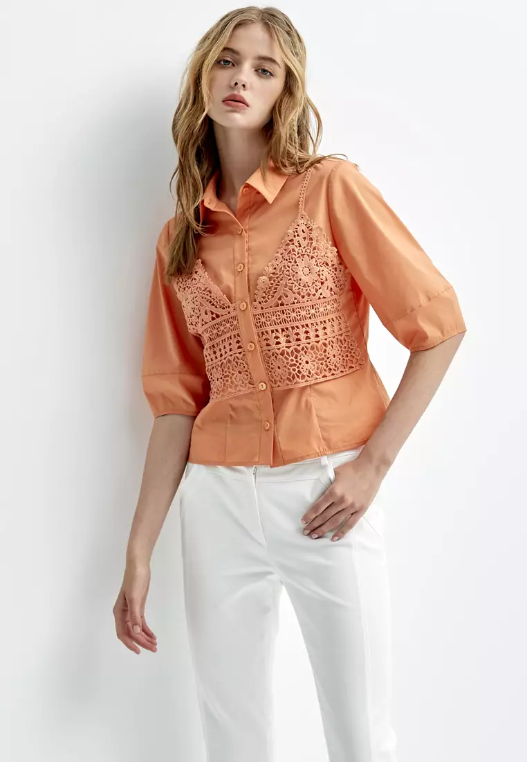 Fake Two Piece Lantern Sleeve Blouse